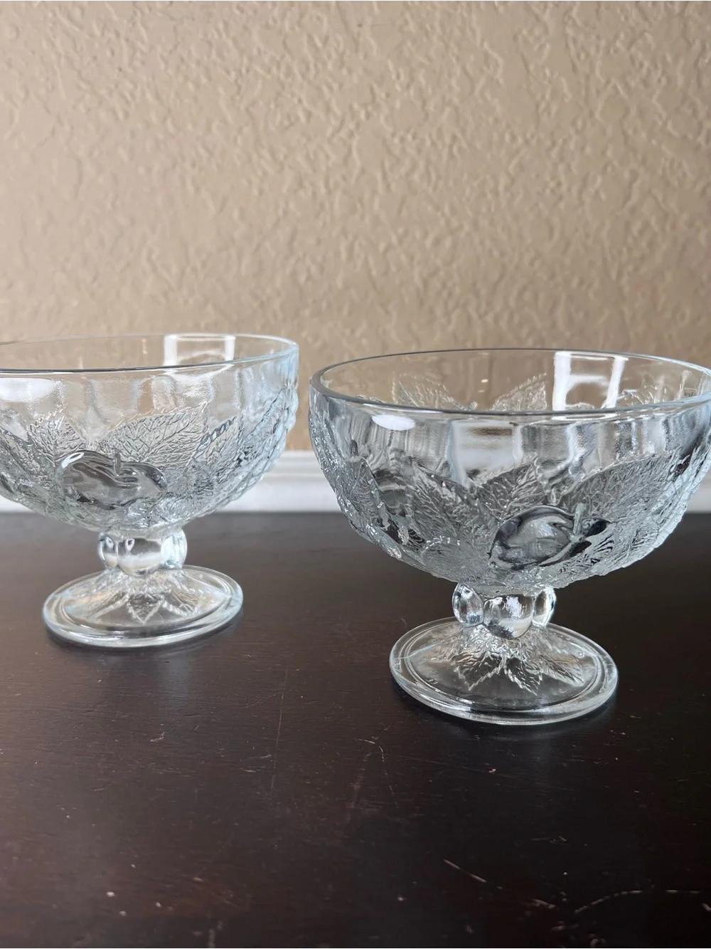 Vintage 1990s Crate & Barrel Fruit Glass Dessert Coupes Pair
